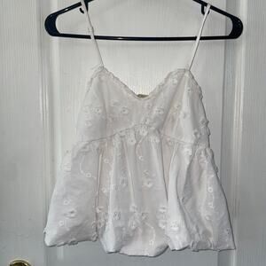 Rebellion Again White Babydoll Eyelet Lace Cami Tank XS Boho Coquette